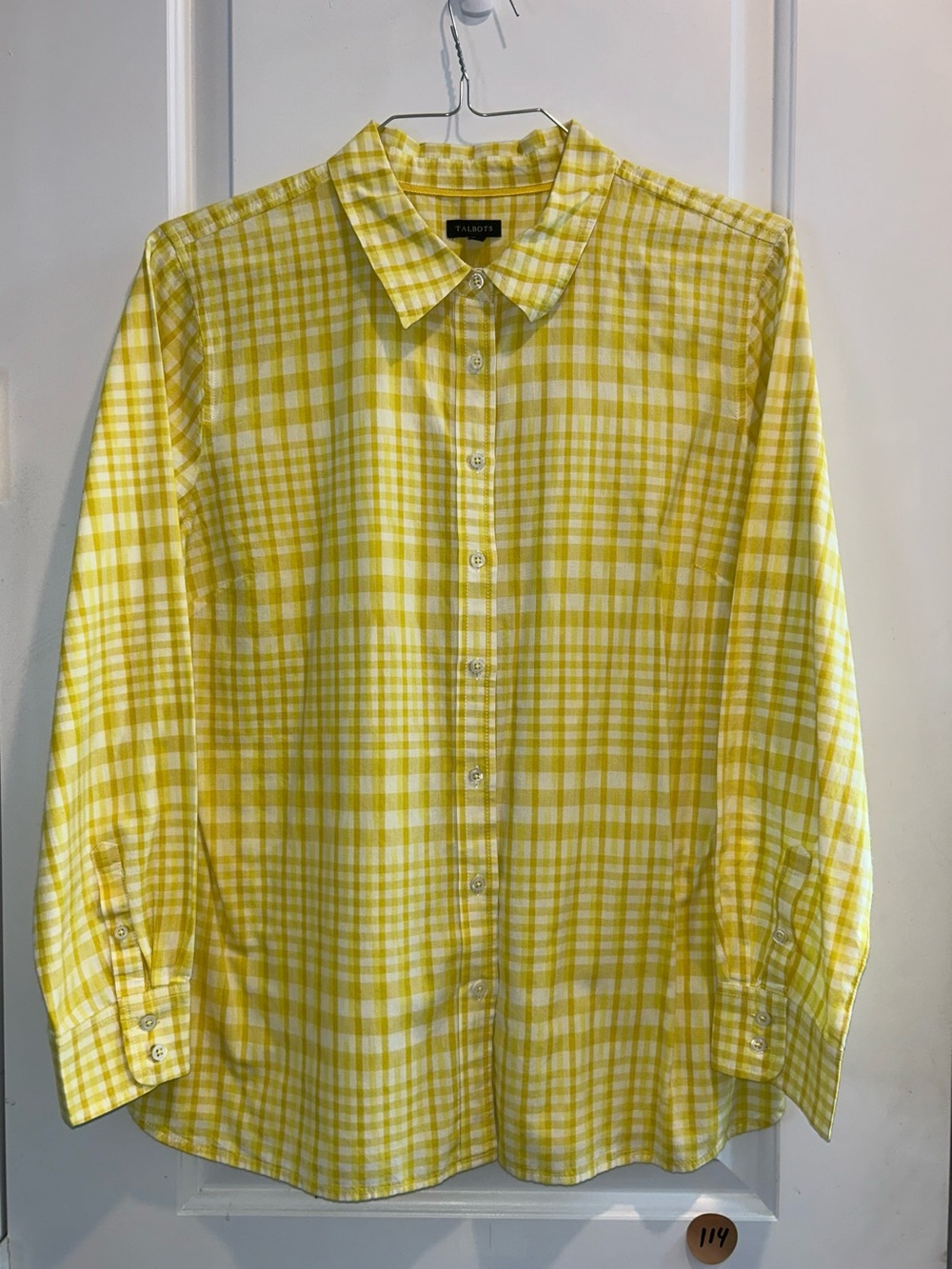 Talbots Yellow and White Plaid Button-Down Shirt